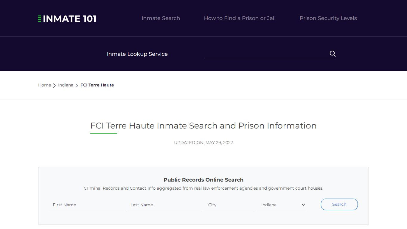FCI Terre Haute Inmate Search | Lookup | Roster
